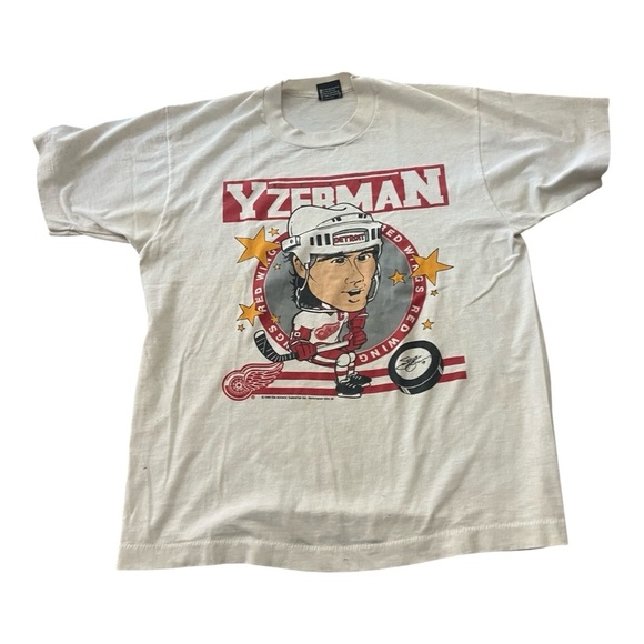 Vintage Other - Steve Yzerman Detroit Red Wings Vintage 1988 Hanes Tee Paper Thin White Large